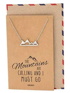 Quan Jewelry Mountain Pendant Necklace for Women, Adventure and Outdoor Lovers Mountains Jewelry with Greeting Card, Virtual Thanksgiving Gift Ideas, and also best friend necklace Adjustable Chain 16" to 18"