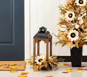 Glitzhome 20"H Fall Harvest Sunflower, Pumpkin & Leaf Lantern