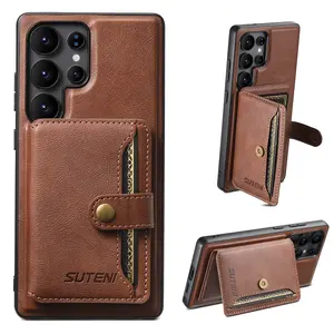 SUTENI Wireless Charging Luxury Faux Leather Magnet Phone Case Card Holder Stand For Samsung S26Ultra S25 S24 S23 S22 For Unisex Relatives Friends And Elders Holiday Gift