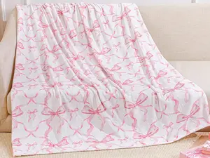 Pink Bow Throw Blanket Flannel Soft Cute Bow Decor Lightweight Aesthetic Room Christmas Thanksgiving Decor Gifts for Women Friends for Sofa Couch Travel Bed