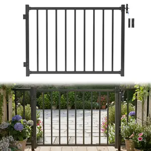 4ft.W Deck Gate Kit for 36in.H Railing Cuttable Fence Door with Black Textured Powder-Coat Finish Outdoor Gate Kit with Latch and Auto-Closing Hinge for Deck Patio Garden Yard Porch Easy DIY Installation