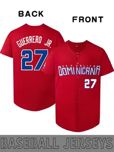 Dominicana #27 Classic Vintage Baseball jersey， Embroidered Loose Fit Button-Up, Casual Short Sleeve Top for All Seasons