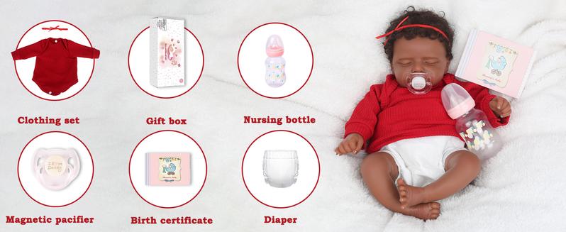 [WOOROY] Realistic Reborn Baby Doll 18 In African American Sleeping Newborn Handcrafted Lifelike Black Skin Cloth Body Doll Birthday & Christmas Gift for Ages 3+