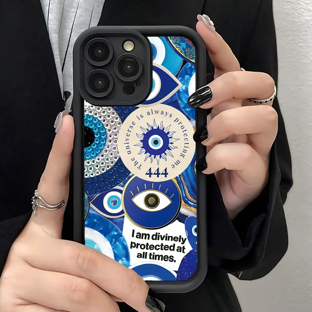 Evil Eye 444 Spiritual Quote Pattern Phone Case Fashionable Popular Shock - Proof Anti - Fingerprint Full Coverage Thick Protective Soft Case Compatible with iPhone 17 E Air Pro ProMax iPhone16 15 14 Plus 13 12 Mini 11 X XS XR