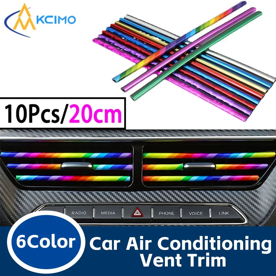 10 Pcs Car Air Vent Decorative Strips, 20cm PVC Material, Interior Modification Parts, Universal Car Interior, Automotive Interior Accessories, Vent Outlet Decoration, Car Decorations, Door Corner Protection Strip