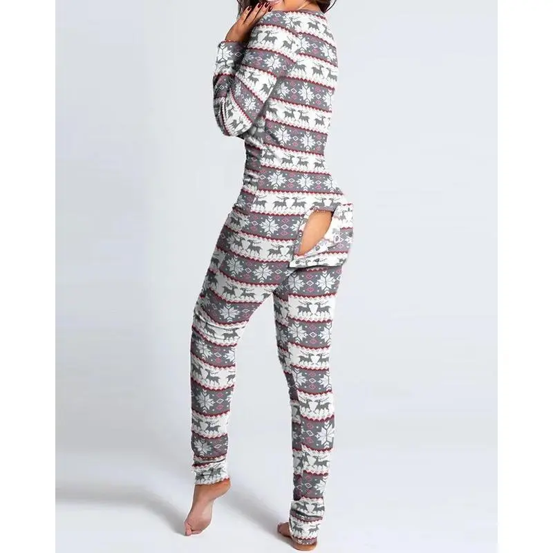 Sexy Pyjama Women's Jumpsuit Suit Button-down Front Back Butt Bum open Ass Flap Jumpsuit Loungewear Christmas Print Buttoned Sexy Pyjama Women's Jumpsuit Suit Button-down Front Back Butt Bum open Ass Flap Jumpsuit Loungewear Christmas Print Buttoned