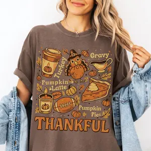Comfort Colors Vintage Thanksgiving Tee, Thankful Tshirt, Retro Thanksgiving Aesthetic, Women's Thanksgiving Shirt, Fall Graphic Tee