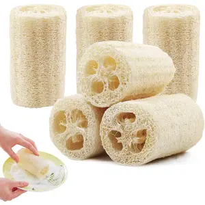6 Luffa Sponges, Exfoliating Bath Sponge and Natural Dish Sponge - Washable Reusable Sponges for Bath, Shower, Kitchen and Bathroom