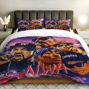 3PCS Duvet Cover Set, 1 Duvet+2 Pillowcases(Without filler), Hip-hop Rap Music Street Art Theme, Birthday bedding set, Cool Stylish Vibrant Suitable for decoration Bedroom Living Room Studio Lounge.