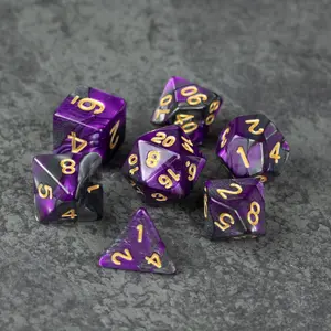 Purple and Black Marbled DnD Dice Set - Dice for Dungeons and Dragons