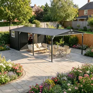 12'x23' Metal Carport Storage Shed, Heavy Duty Steel Garage with Sliding Door, UV Panel & Waterproof Sloped Roof, Reinforced Structure for Car, Boat, Tractor & Farm