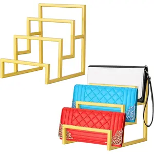 2 Pack Purse Organizer for Closet Display 3 Layer Gold Riser Stand Purse Organizer Display Wallet Rack for Handbag Home Retail Boutique Store Supplies