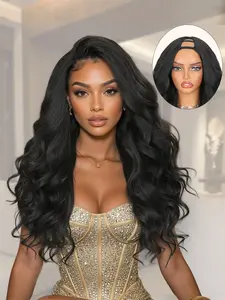V Part Wig Body Wavy Wig Upgrade, U Part Synthetic Wigs for Women, Half & Full Head Clip In, Glueless 26inch Hair Replacement