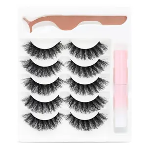 Doll Eyes Look 3D Wispy Wavy Eyelash - Makeup Cosmetic Daily Application - 10-14mm False Eyelashes Wool Curl FLuffy Lashes Extension 5 Pairs with Glue