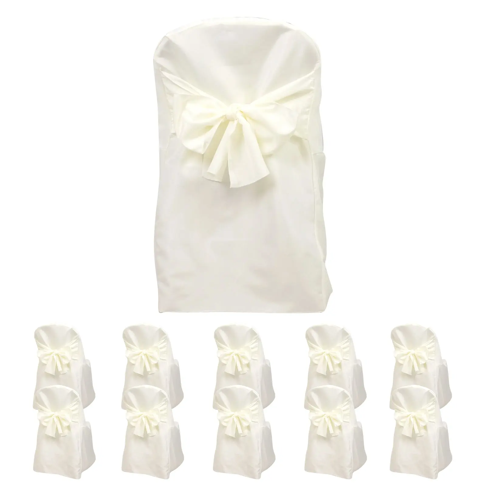 10-Pack Non-Customised Polyester Slip-On Folding Chair Covers with Attached Sashes - Ivory, Durable, Reusable, Standard Size, Machine Washable, Floral Print Seat Cover Dining Chair Slipcovers for Wedding Decor, Fits Standard Folding Style Chairs