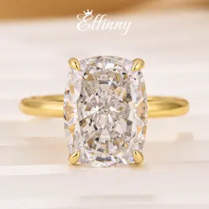 Effinny Jewelry 5.0ct Cushion Brilliant Cut CZ Solitaire Engagement Ring, S925 Sterling Silver Bridal Ring, Women's Ring for Travel,Wedding,Travel