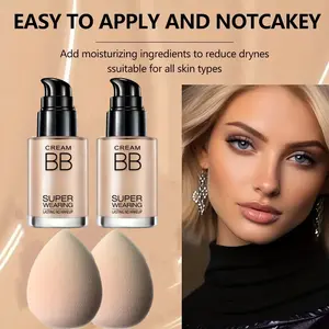 2pcsBB Foundation + Makeup Sponge Set Winter Moisturizing Concealer Long-Lasting Beauty Women'S Cosmetics Set for Halloween Christmas Hydrating