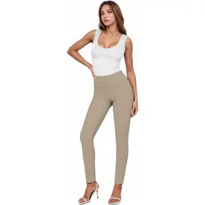 Women Stretch Skinny Dress Pants Nylon Ponte Pull On Office Leggings Trousers