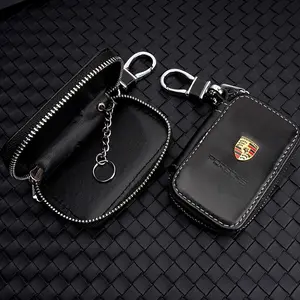 Leather Car Key Case Keys Full Cover Protection Shell Bag For Porsche Panamera Cayenne Taycan 911 718 Macan Carrera-GT 928 944 968 Car Key Accessory