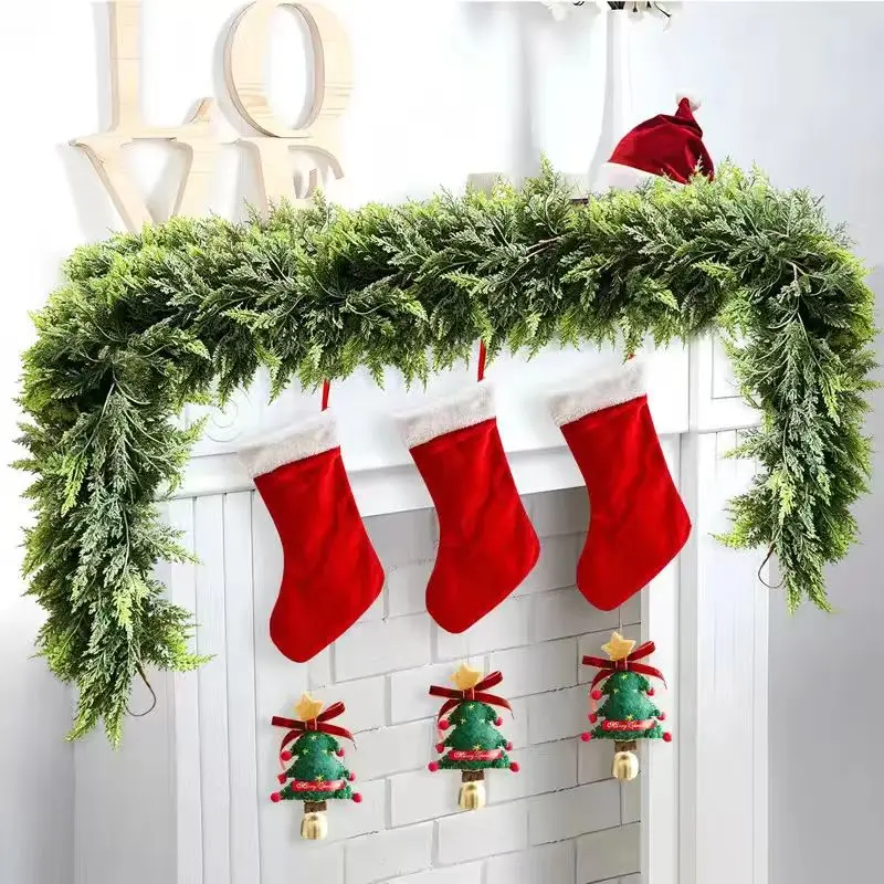 2-Pack 6FT Artificial Cedar Garlands, Realistic Touch Winter Cedar Pine Greenery for Table, Mantel, Wall, Indoor & Outdoor Decor