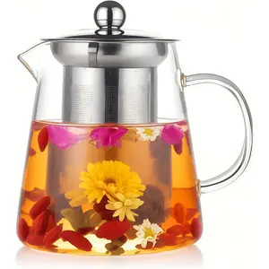 Glass Teapot with Stainless Steel Tea Strainer, Borosilicate Teapot, Transparent Tea Infuser, Suitable for Loose Leaf Tea (550ml)
