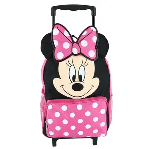 Disney Kids' 14 Inch Big Face Minnie Mouse Rolling Backpack, Carry On Luggage