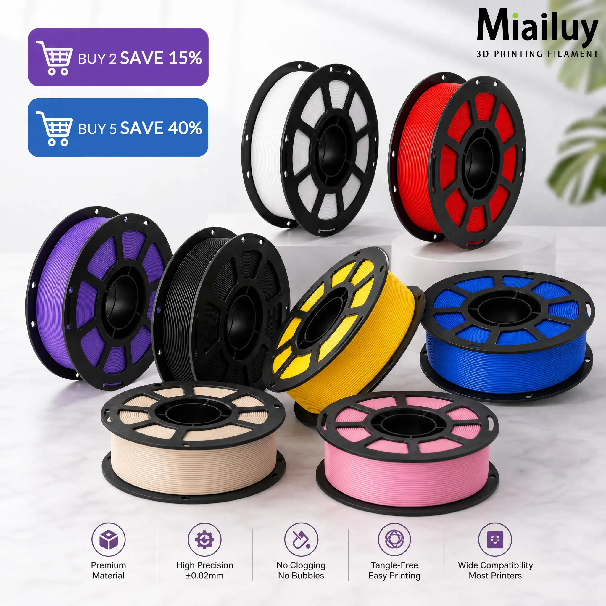 Miailuy 3D Printer Filament, 1.75mm 1kg PETG Spool, Tangle-Free, Clog-Free, Low Warping, Durable for Molds, Functional Prototypes, Large-Scale Models, High FDM Printer Compatibility, Easy Printing for Experienced Makers, End-Use Parts, Fdm Printers