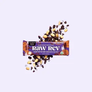 RAW REV Peanut Butter Dark Chocolate & Sea Salt Vegan Protein Bars - 12 Bars - 100% Plant-Based - 12g Protein - ONLY 3g Sugar - 190 Calories - Freshly Ground Peanuts - Healthy Snack - No Sugar Alcohols - No Seed Oils