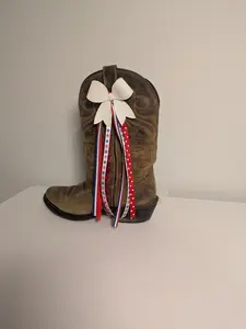 Boot Bow with Leather White Sparkly Bow  - Red, White and Blue - Set of 2