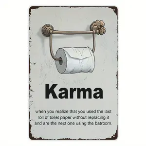 [Aluminium Sheet][Funny Bathroom Sign] Funny Vintage 'Law Of Karma In The Bathroom' Metal Sign - Toilet Paper Reminder Wall Decor For Home And Office Humor, Great Gift For Bathroom Etiquette