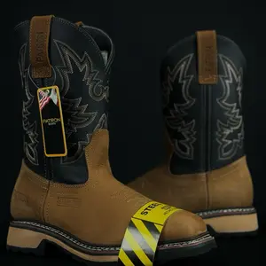 5700 S Crazy / Black Steel Toe Patron Boots Botas de trabajo rodeo