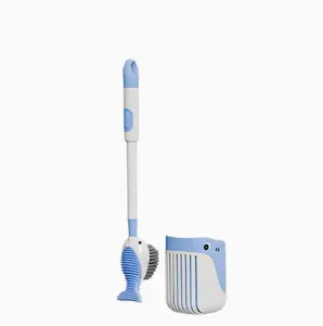 【Latest Model】Drill-free Silicone Toilet Brush Set with Base a Cute Whale Design Soft flexible brush head whale-tail style reaches every corner and crevice for thorough cleaning Includes a built-in reservoir for cleaning fluid simply press to dispense