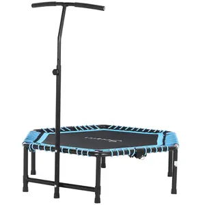 Soozier 48" Adult Hexagon Rebounder Trampoline Fitness Bungee Jumping Cardio Trainer Outdoor Bouncer Jumper Adjustable Bar Blue