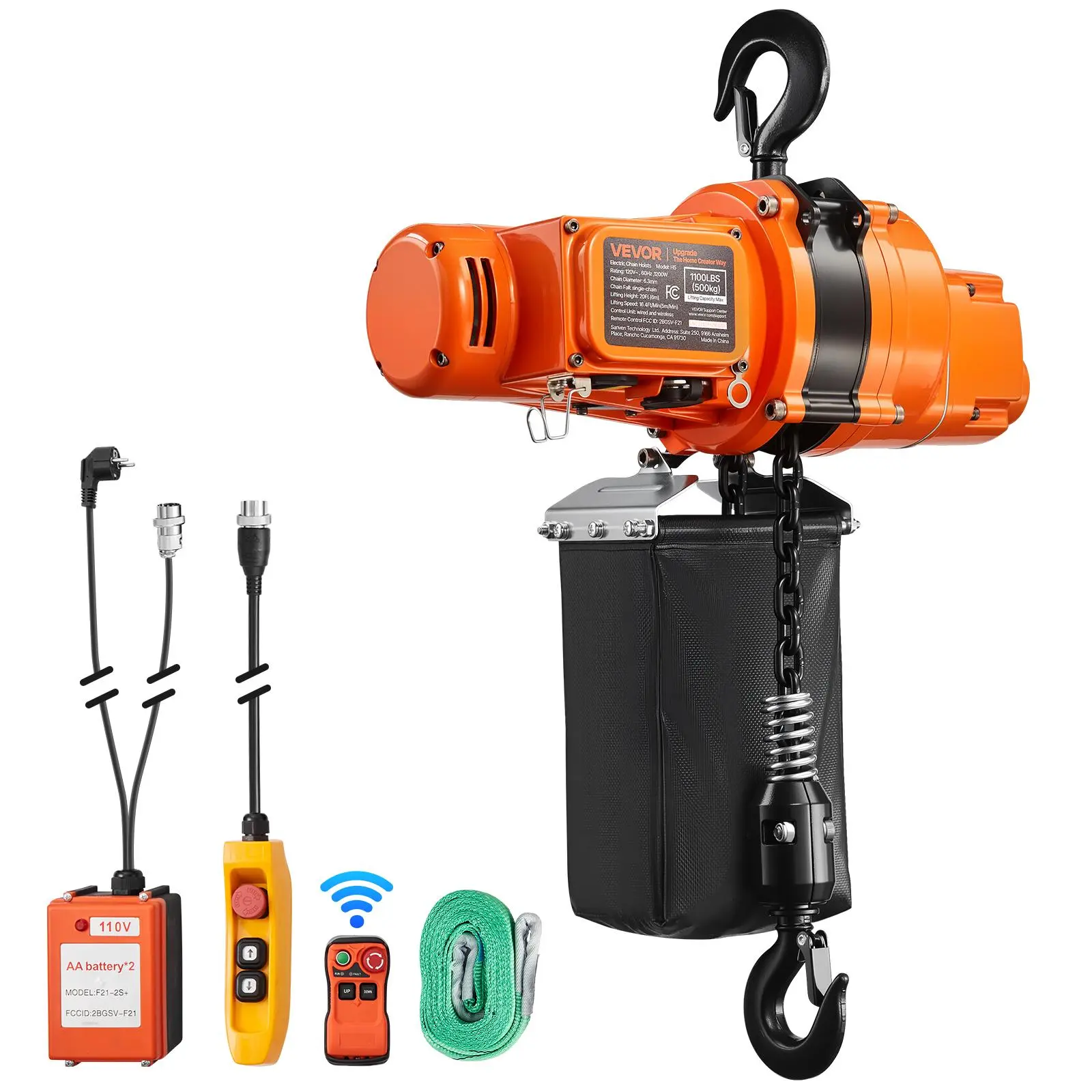 【Summerfinds】VEVOR 1100 lbs Electric Chain Hoist,20 ft Lifting Height120V Single Phase Overhead Crane with 328 ft Wireless & 15 ft Wired Remote ControlPower Electric Hoist for FactoriesWarehousesGarages