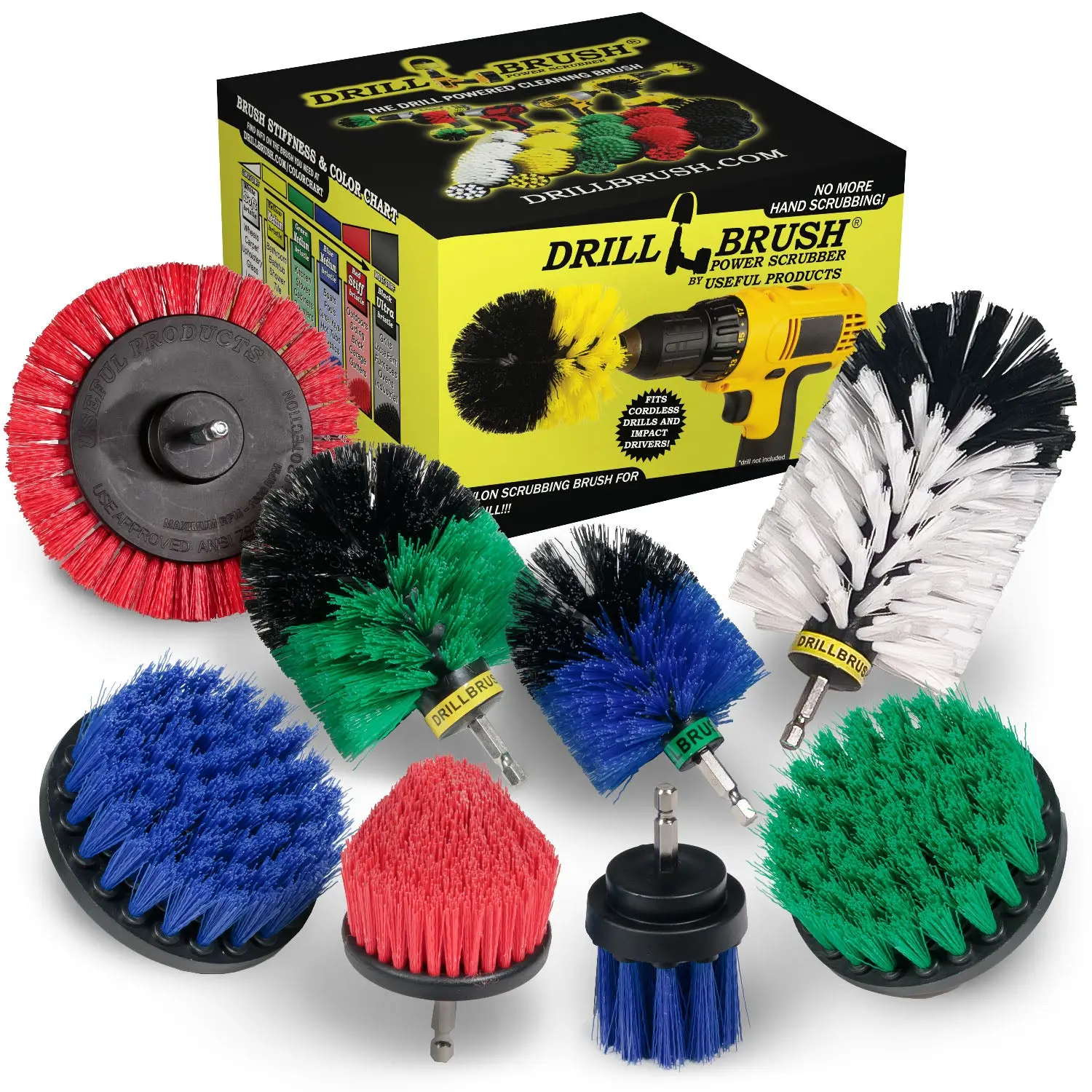 8-piece Drillbrush Household Variety Kit - Soft, Medium, & Stiff Bristles - Home, Kitchen, Marine, Pool, Pet, and Outdoor Cleaning | WJ-G4O-B4M-RECS-B2L-QC-DB