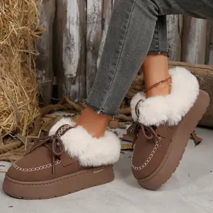 Women's Bootie Slippers Warm Soft Fleece Comfy Non-slip Indoor Outdoor Shoes with Fluffy Collar Winter Warm Mini Snow Boots