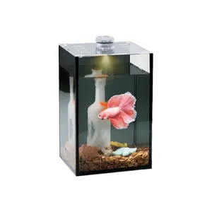 Thai Betta Fish Tank with Black Background Small Desktop Micro Landscape Mini Office Desk Ultra Clear Glass Betta Tank