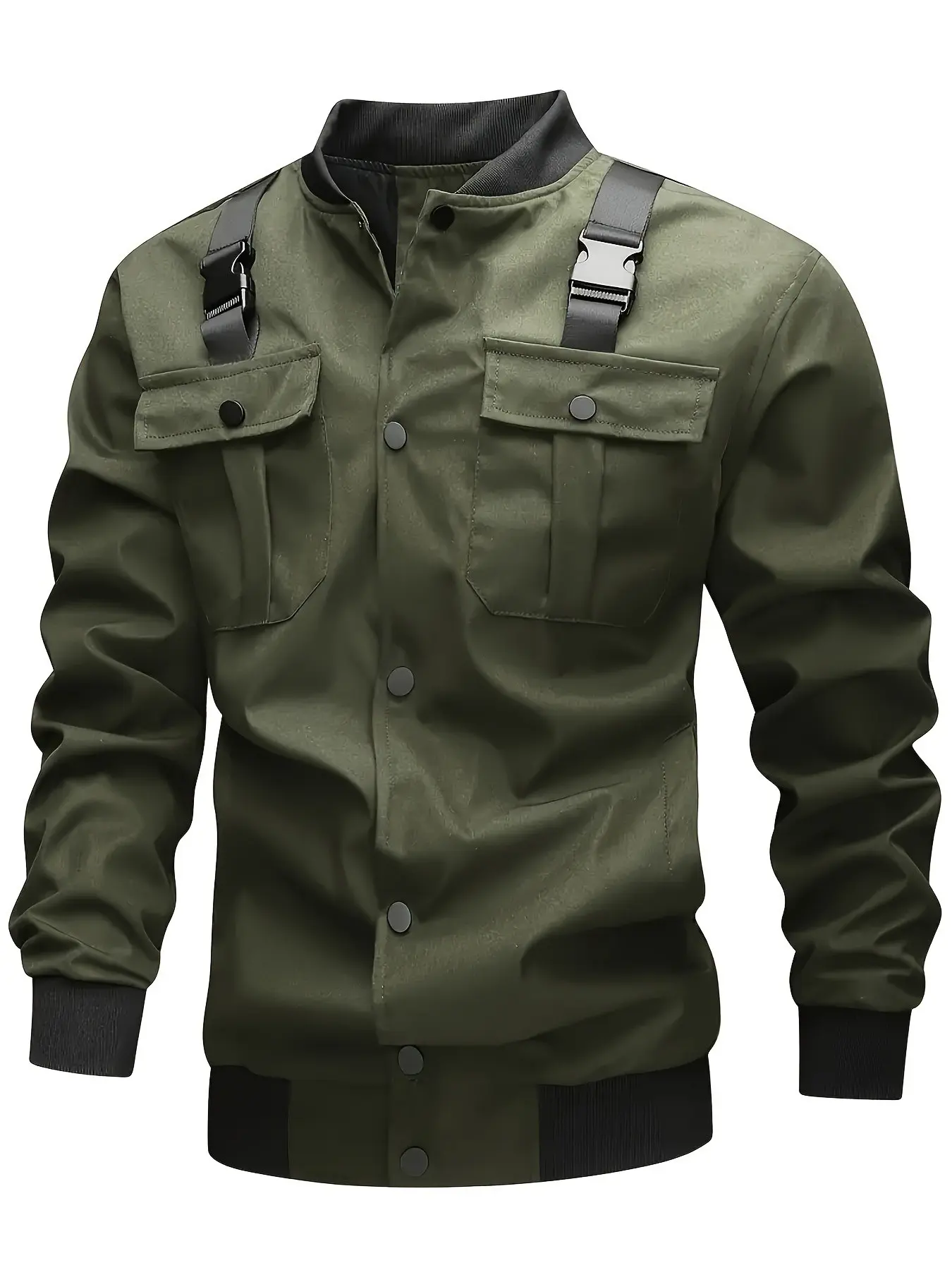 Men's Pilot Jacket Baseball Coat with Stand Collar, Multi-Pocket Fishing Jacket, Spring Autumn Camouflage Outerwear for Men