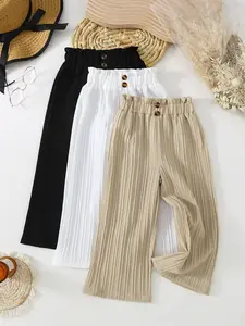 Girls' Spring & Fall Three-Pack Casual Khaki Pants Solid Color Buttoned Long Pants Set, Fashion Basic Wide Leg Pants for Outdoor Activities