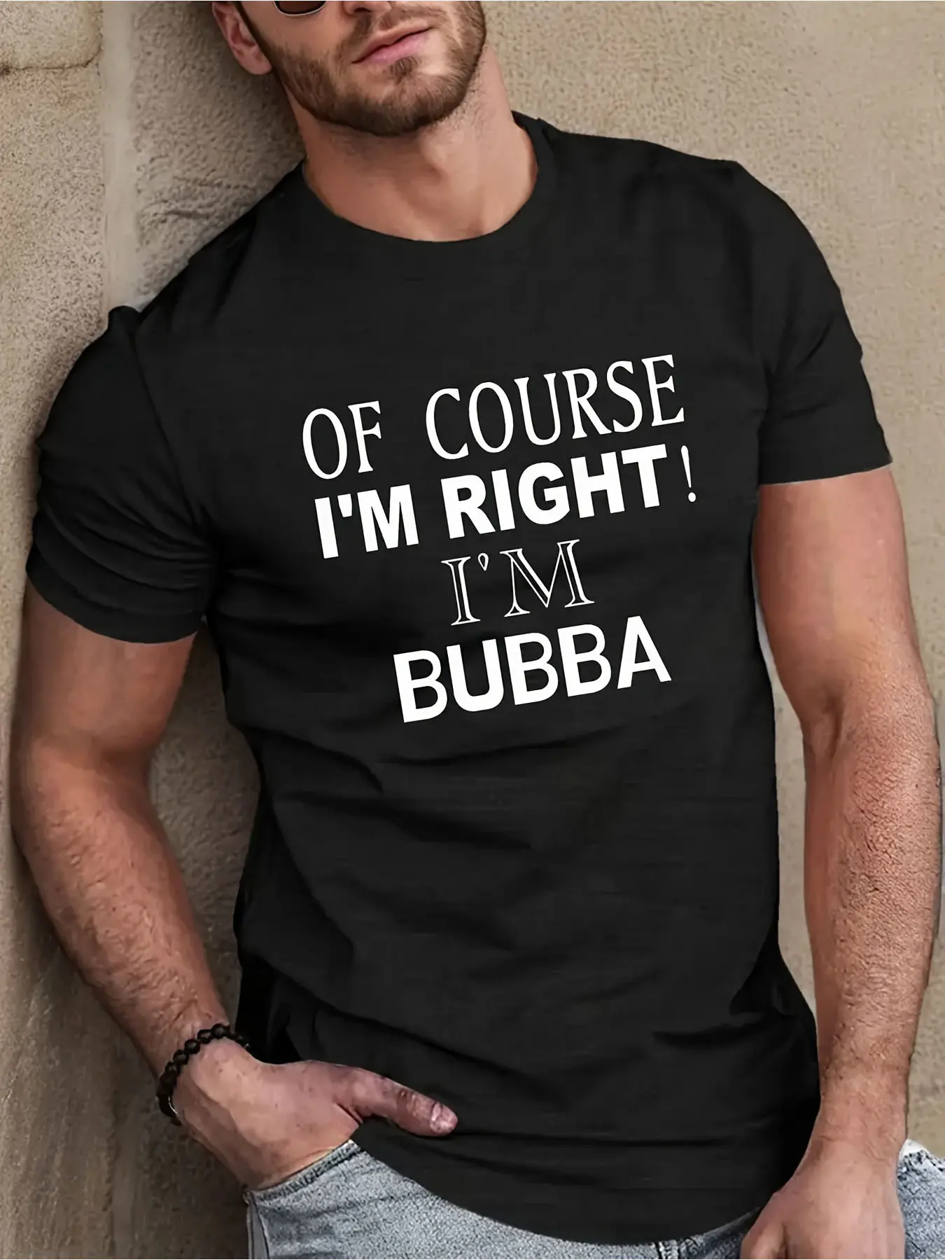 BUBBA Men's Graphic Oversize T-shirt 100 Cotton 180g Crew Neck Short Sleeve Tee with OF COURSE I M RIGHT I M BUBBA Print Regular Fit Casual Shirt for Summer Year Round Wear Machine Washable Leisure Clothing Playful Design Breathable Fabric Relaxed Fit Sta