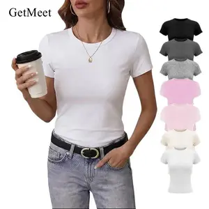 GetMeet Women's Pure Cotton T-Shirt Breathable Short Sleeve Tops Casual Basic Tees Crewneck Loose Fit Lounge Summer