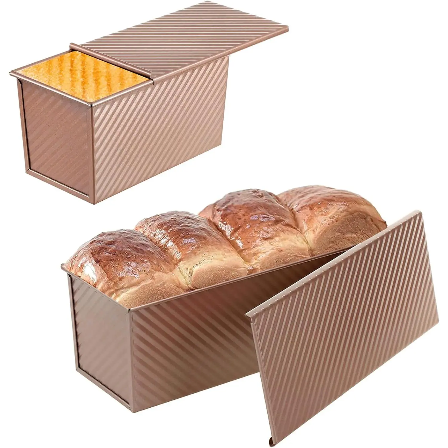 Pullman Loaf Pan with Lid 2-Pack, 2.2lb & 1lb Carbon Steel Bread Pan for Homemade Sourdough & Sandwich Bread | Nonstick Bakeware, Heavy Duty & Easy Clean (, 1lb+2.2lb)