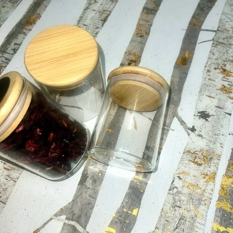 Glass Containers with Bamboo Lids Jars for Storage and Organization