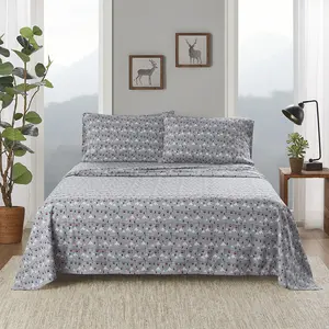 Woolrich WR20-4012 108 x 102 x 0.13 in. Cotton Flannel Sheet Set, Grey Ski Jump - California King Size