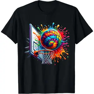 Colorful Basketball Tie Dye Color Splash Basketball Hoop Net T-Shirt