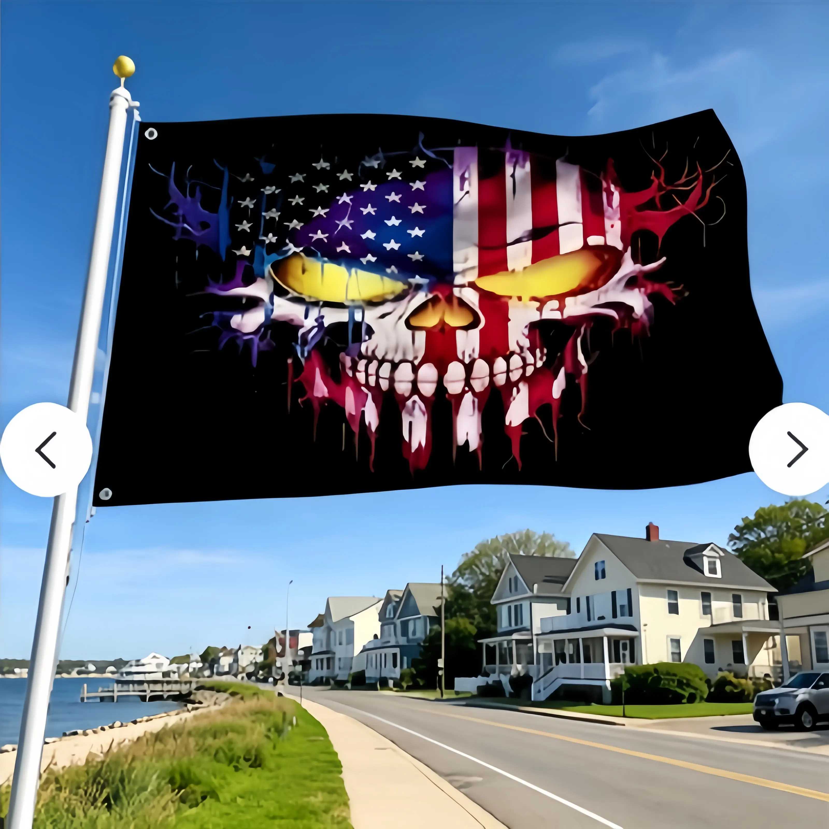 Dripping Blood Skull American Flag, Cool Dark Style Patriotic Flag for Yard & Garage Decor