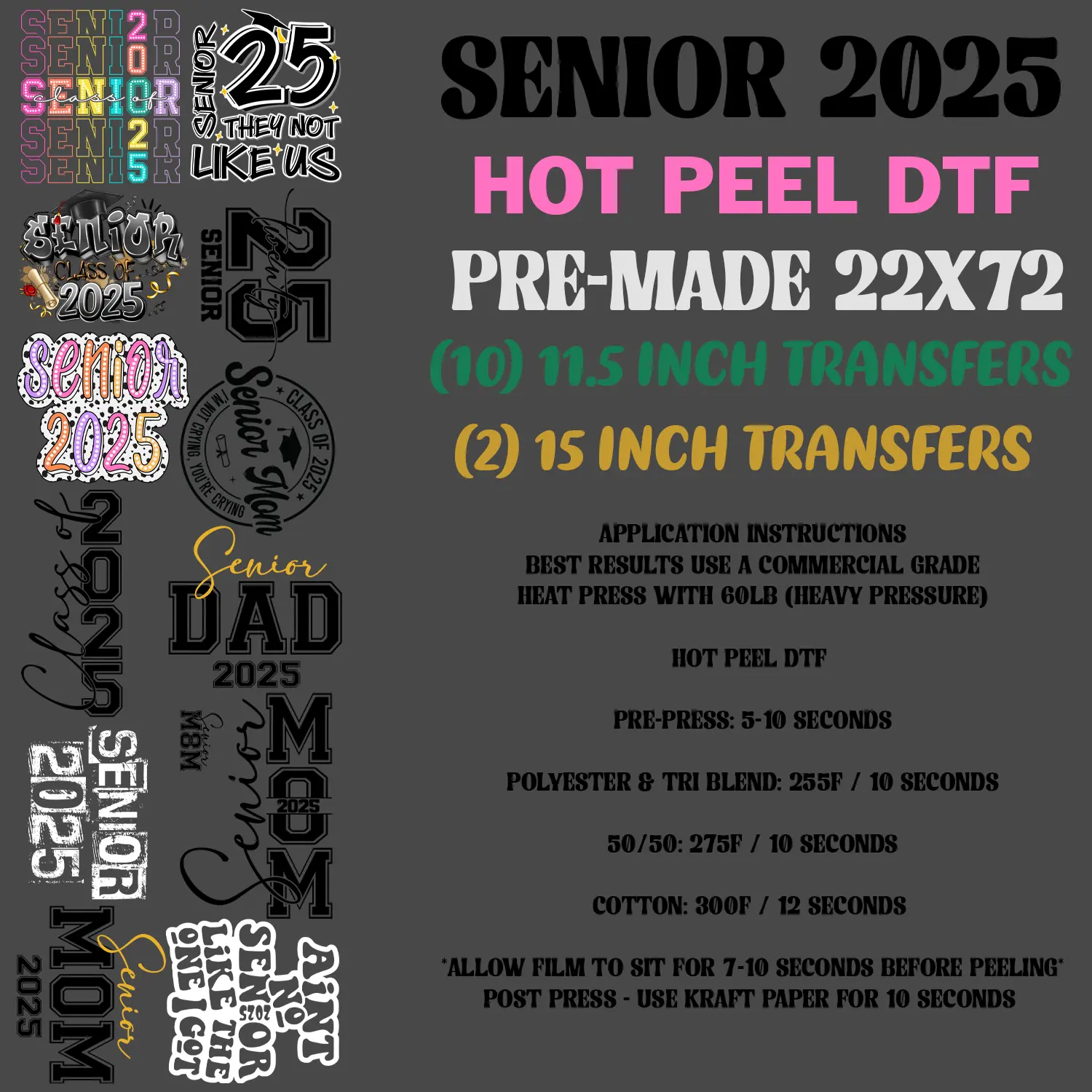 Class of 2025 Senior 22x72 DTF Hot Peel Gang Sheet