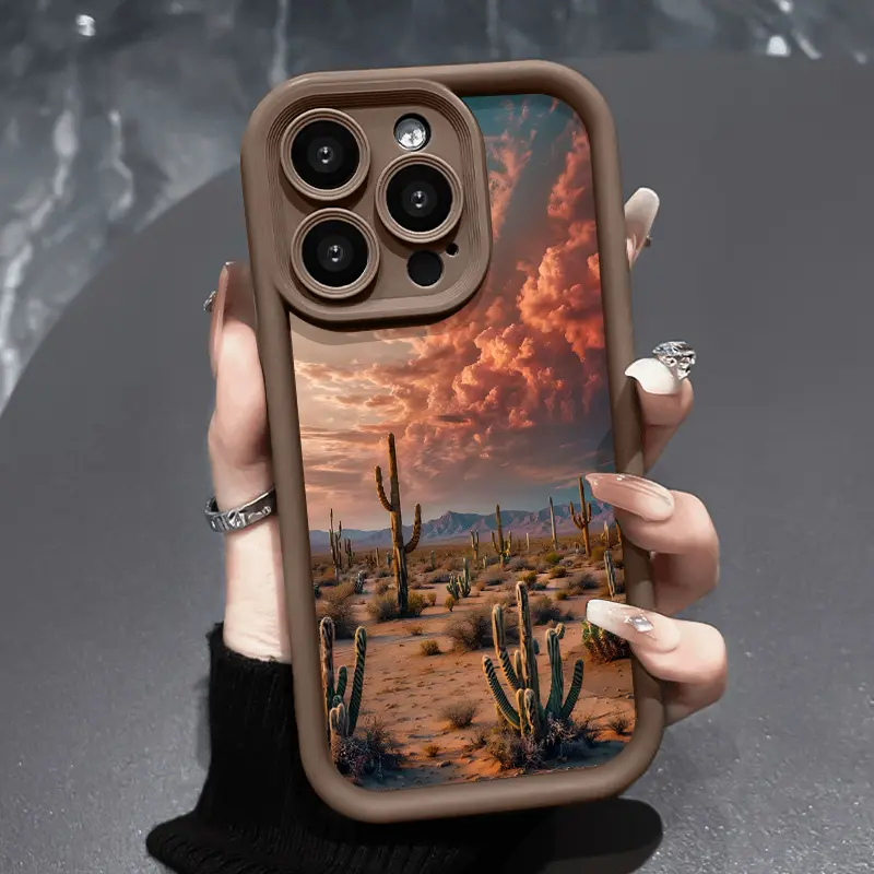 Soft Silicone-TPU Multi-Model Protective Shockproof Phone Case for iPhone 16 Pro Max,15 Plus,14,13,12,11,XS,XR - Cactus Design, Durable Protector, Anti-Drop, Raised Lips Mobile Phone Accessory