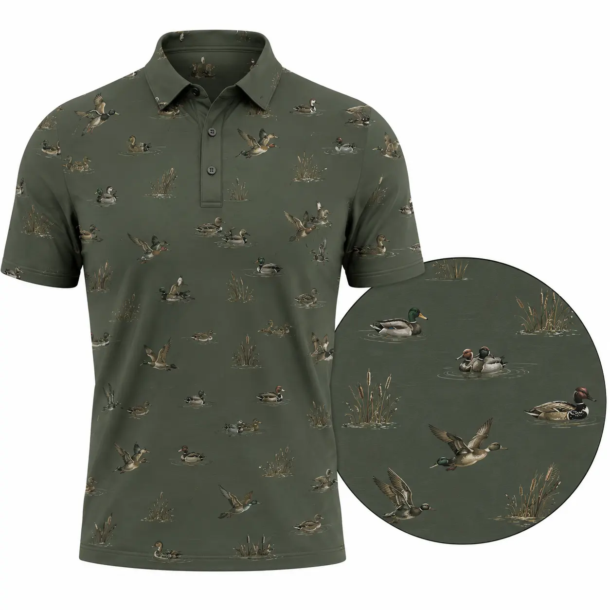 Men's Sublimation Polo Shirt, Wild Duck Hunting All-Over Print, Breathable Polo