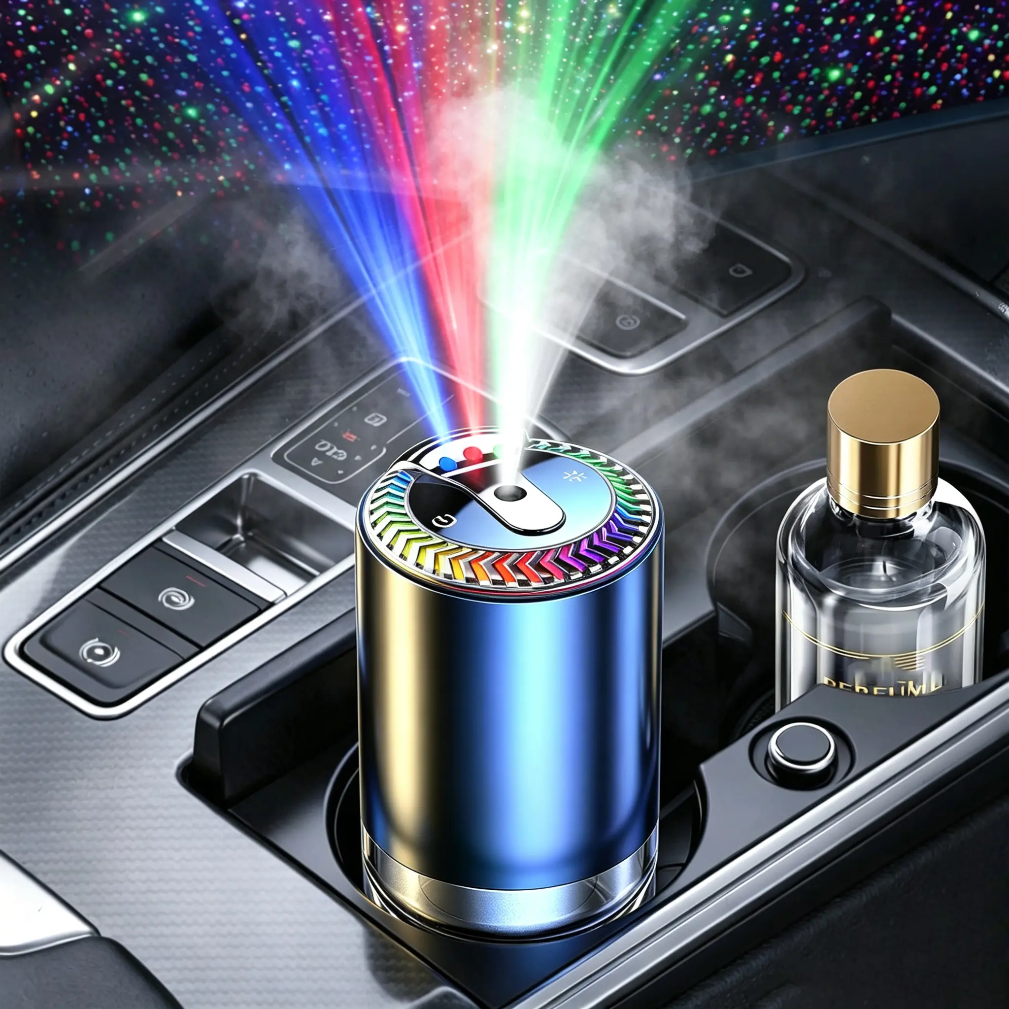 Smart Car Air Freshener, Car Air Freshener Diffuser With Starry Sky Projection and 50ml Perfume, Auto On/Off Intelligent, 4 Mode Adjustable Rechargeable Aroma Diffuser